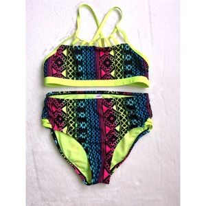 Justice Neon Geometric Print Bikini